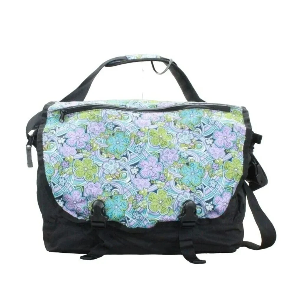 LL Bean Multicolor Canvas Floral Messenger Laptop School Bag - Picture 1 of 8